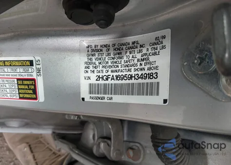 2009 Honda Civic Ex-L z USA, uszkodzony, nr VIN 2HGFA16959H349183